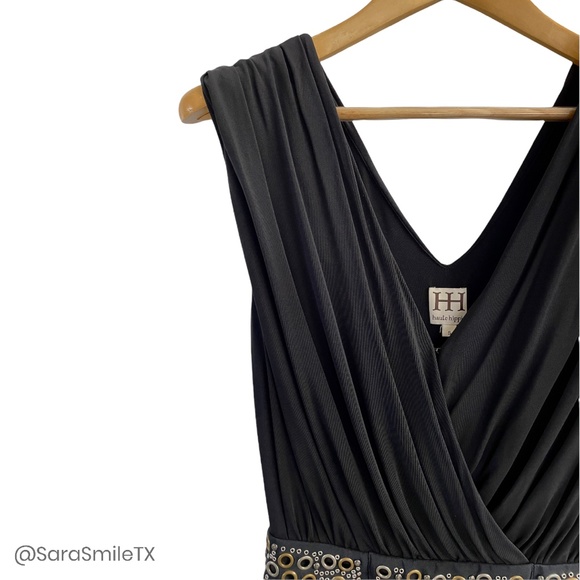 HAUTE HIPPIE Black Draped Crisscross Metal Grommet Mini Dress - Picture 9 of 12